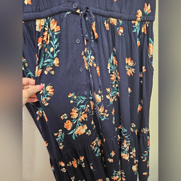 Torrid NWT 1X Plus Navy Floral Midi Challis Button Front Shirt Dress Pockets - Picture 5 of 8